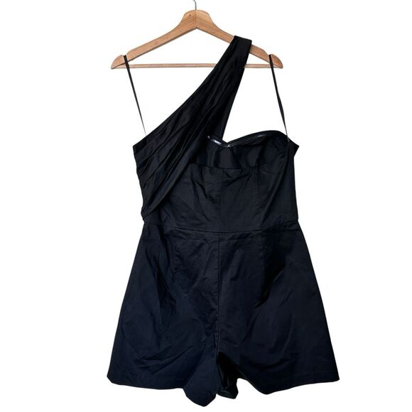 NWT Anthropologie Hutch 16W One Shoulder cotton Solid Black Romper - Picture 3 of 11